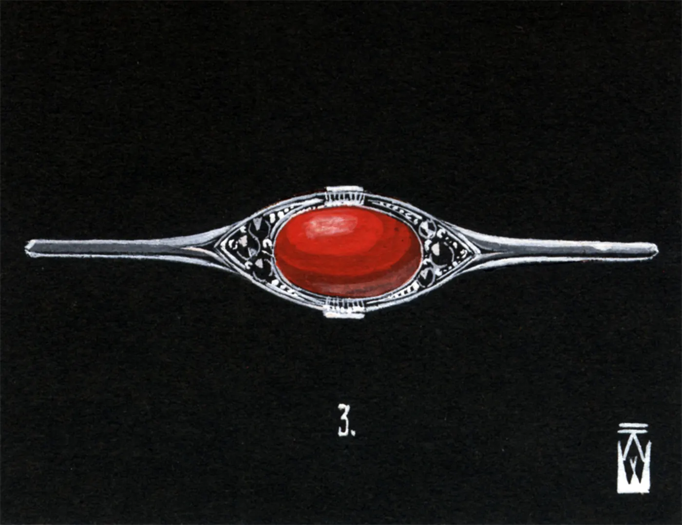 Bar brooch · Coral & silver — N° 3